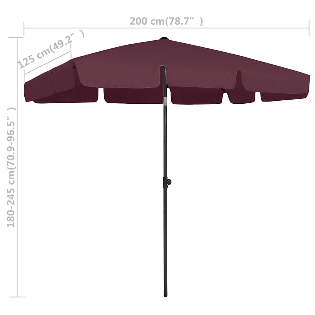 314731 vidaXL Beach Parasol Bordeaux Red 200x125 cm