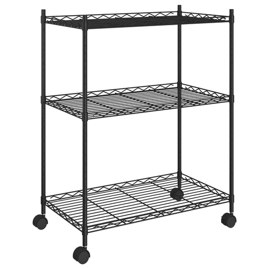 3-Tier Storage Rack with Wheels 60x35x81 cm Black 150 kg 3-Tier Storage Rack with Wheels 60x35x81 cm Black 150 kg