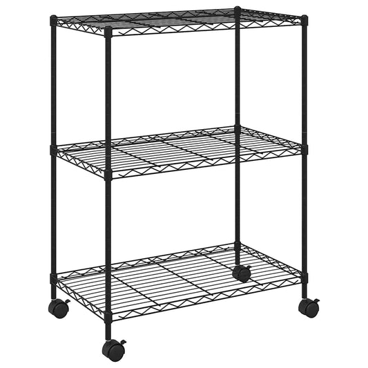 3-Tier Storage Rack with Wheels 60x35x81 cm Black 150 kg 3-Tier Storage Rack with Wheels 60x35x81 cm Black 150 kg