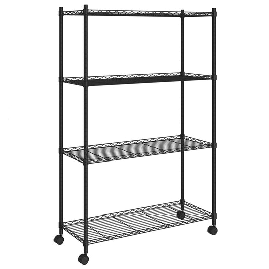 4-Tier Storage Shelf with Wheels 90x35x142 cm Black 200 kg 4-Tier Storage Shelf with Wheels 90x35x142 cm Black 200 kg