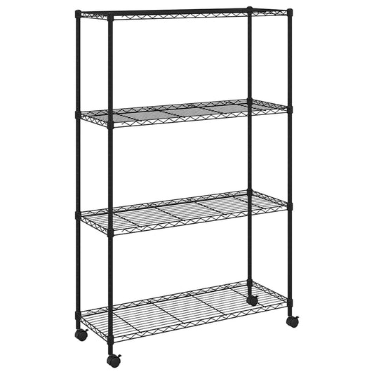 4-Tier Storage Shelf with Wheels 90x35x142 cm Black 200 kg 4-Tier Storage Shelf with Wheels 90x35x142 cm Black 200 kg