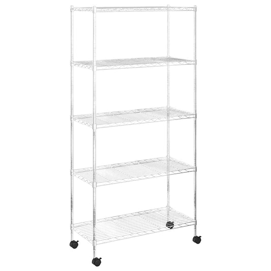5-Tier Storage Shelf with Wheels 75x35x155 cm Chrome 250 kg 5-Tier Storage Shelf with Wheels 75x35x155 cm Chrome 250 kg