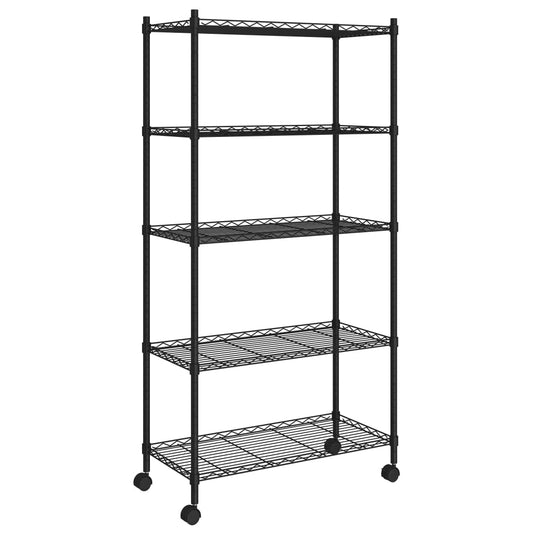 5-Tier Storage Shelf with Wheels 75x35x155 cm Black 250 kg 5-Tier Storage Shelf with Wheels 75x35x155 cm Black 250 kg