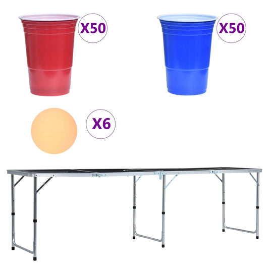 Folding Beer Pong Table with Cups and Balls 240 cm Folding Beer Pong Table with Cups and Balls 240 cm