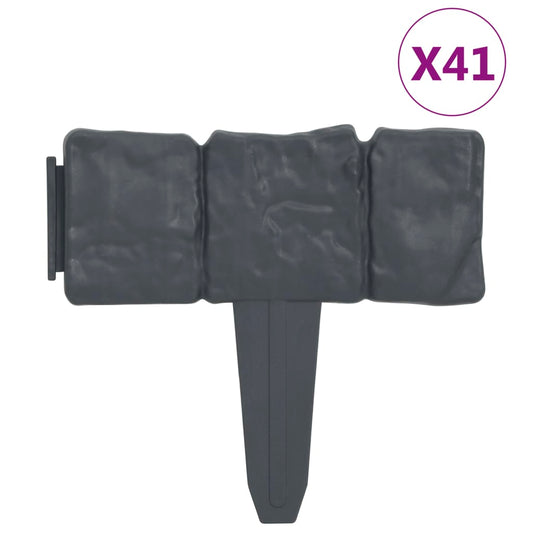 Lawn Fence Stone Look 41 pcs Plastic 10 m Lawn Fence Stone Look 41 pcs Plastic 10 m