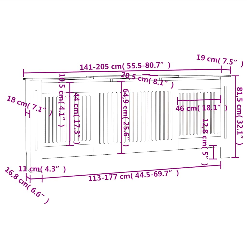 MDF Radiator Cover Grey 205 cm