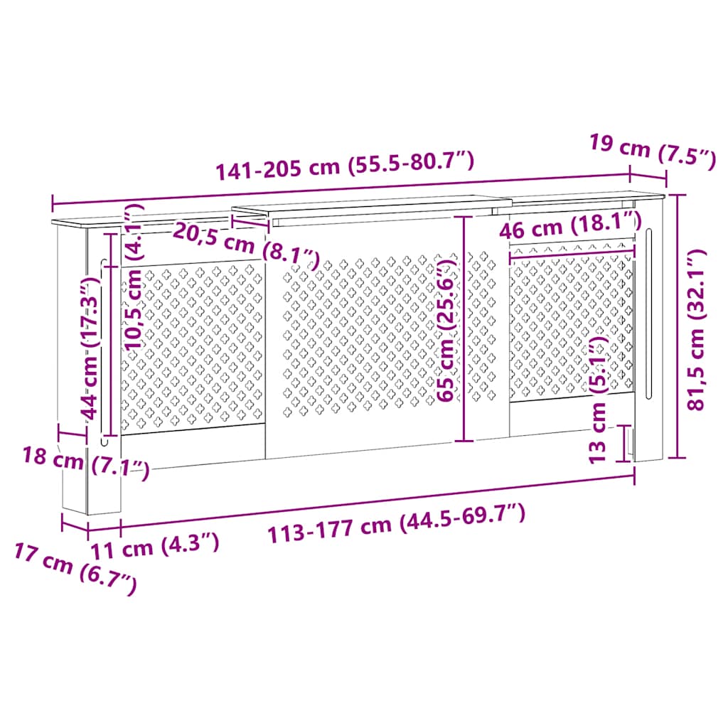 MDF Radiator Cover Black 205 cm