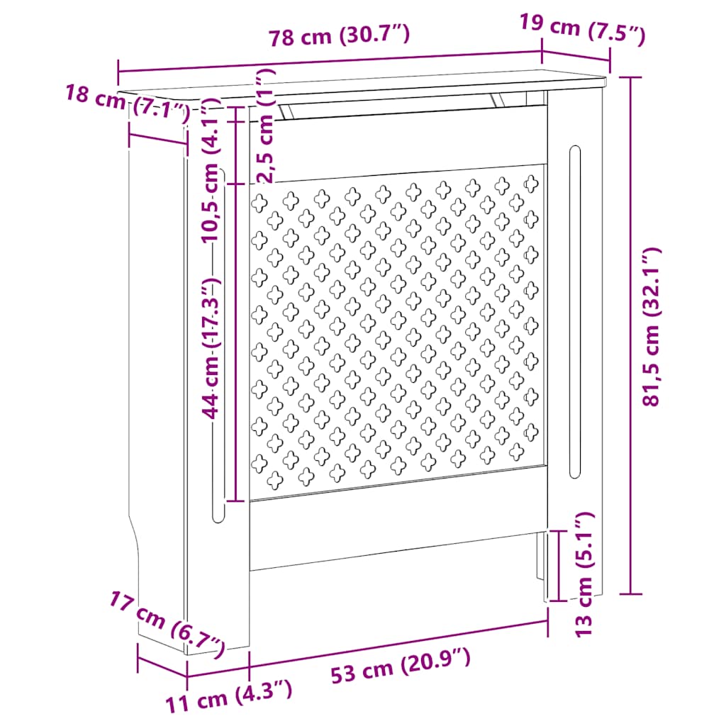 MDF Radiator Cover White 78 cm