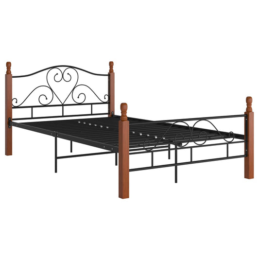 Bed Frame | Black and natural oak | Powder-coated metal, solid oak wood Bed Frame | Black and natural oak | Powder-coated metal, solid oak wood