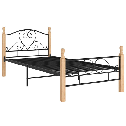 Bed Frame | Black and natural | Powder-coated metal, solid oak wood Bed Frame | Black and natural | Powder-coated metal, solid oak wood