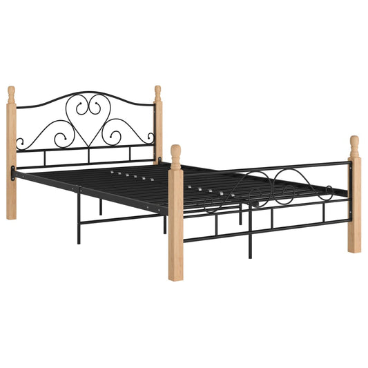 Bed Frame | Black and Natural Oak | Powder-coated metal, Oak wood Bed Frame | Black and Natural Oak | Powder-coated metal, Oak wood