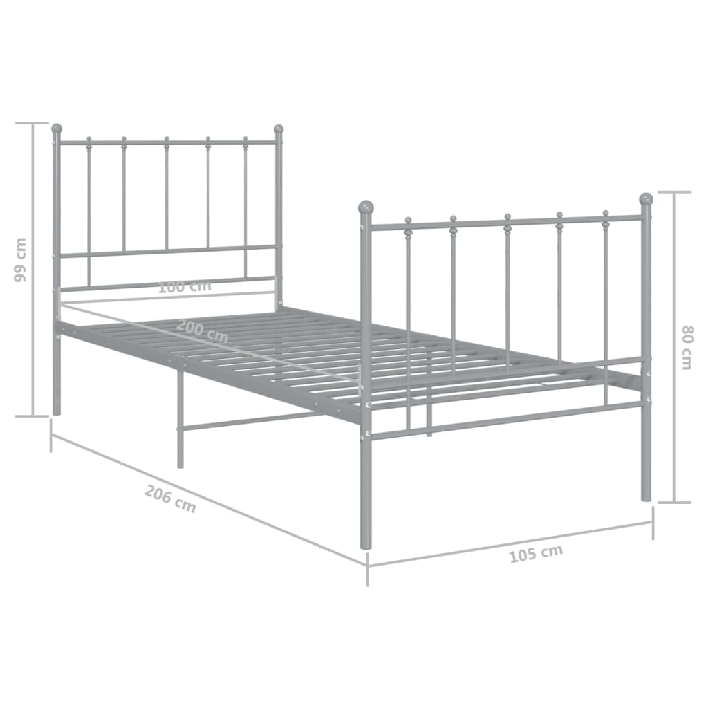 Bed Frame | Grey | Powder-coated metal | Single | Durable