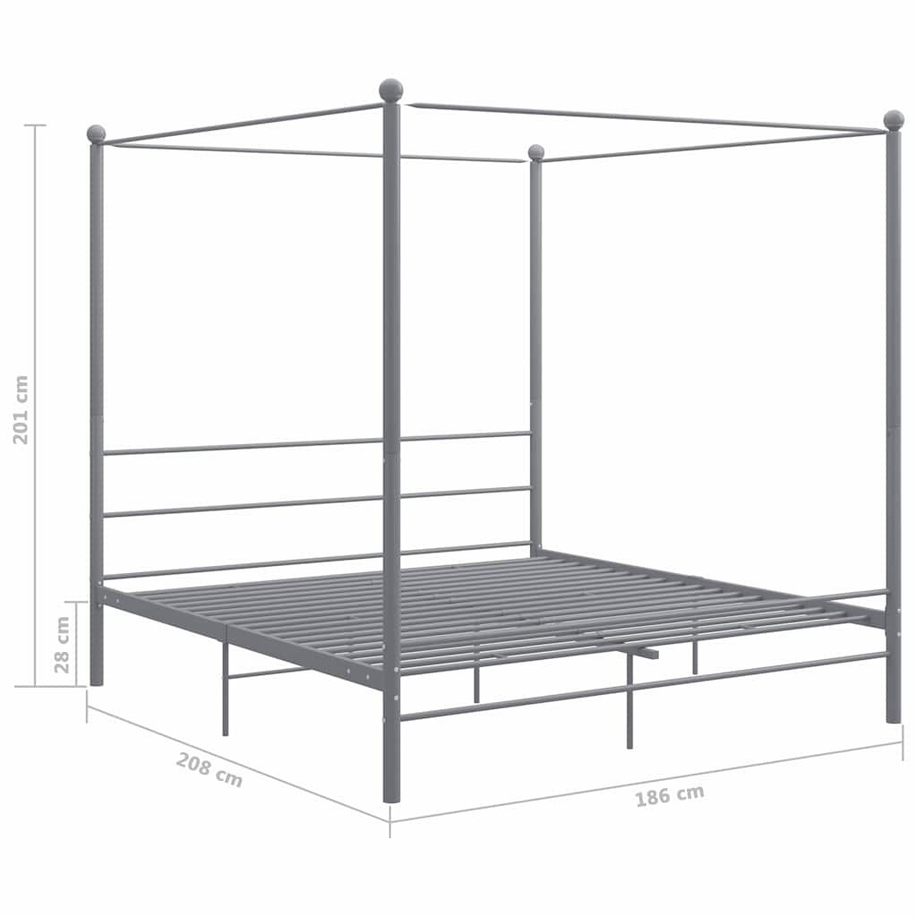 Canopy Bed Frame without Mattress Grey Metal 180x200 cm