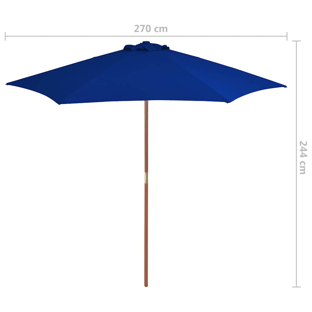 313763 vidaXL Garden Parasol with Wooden Pole Blue 270 cm