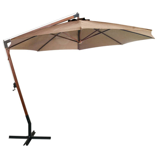 Hanging Garden Parasol with Pole Taupe 3.5x2.9 m Solid Fir Wood Hanging Garden Parasol with Pole Taupe 3.5x2.9 m Solid Fir Wood