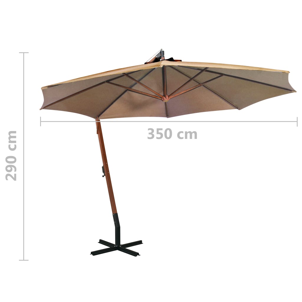 Hanging Garden Parasol with Pole Taupe 3.5x2.9 m Solid Fir Wood