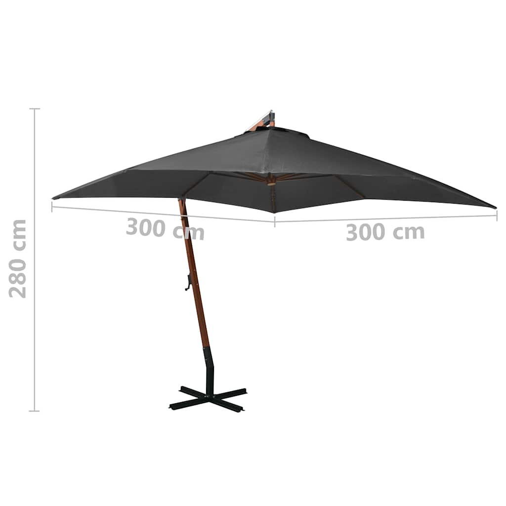 Hanging Garden Parasol with Pole Anthracite 3x3m Solid Fir Wood