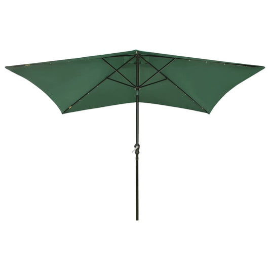 Garden Parasol with LEDs and Steel Pole Green 2x3 m Garden Parasol with LEDs and Steel Pole Green 2x3 m