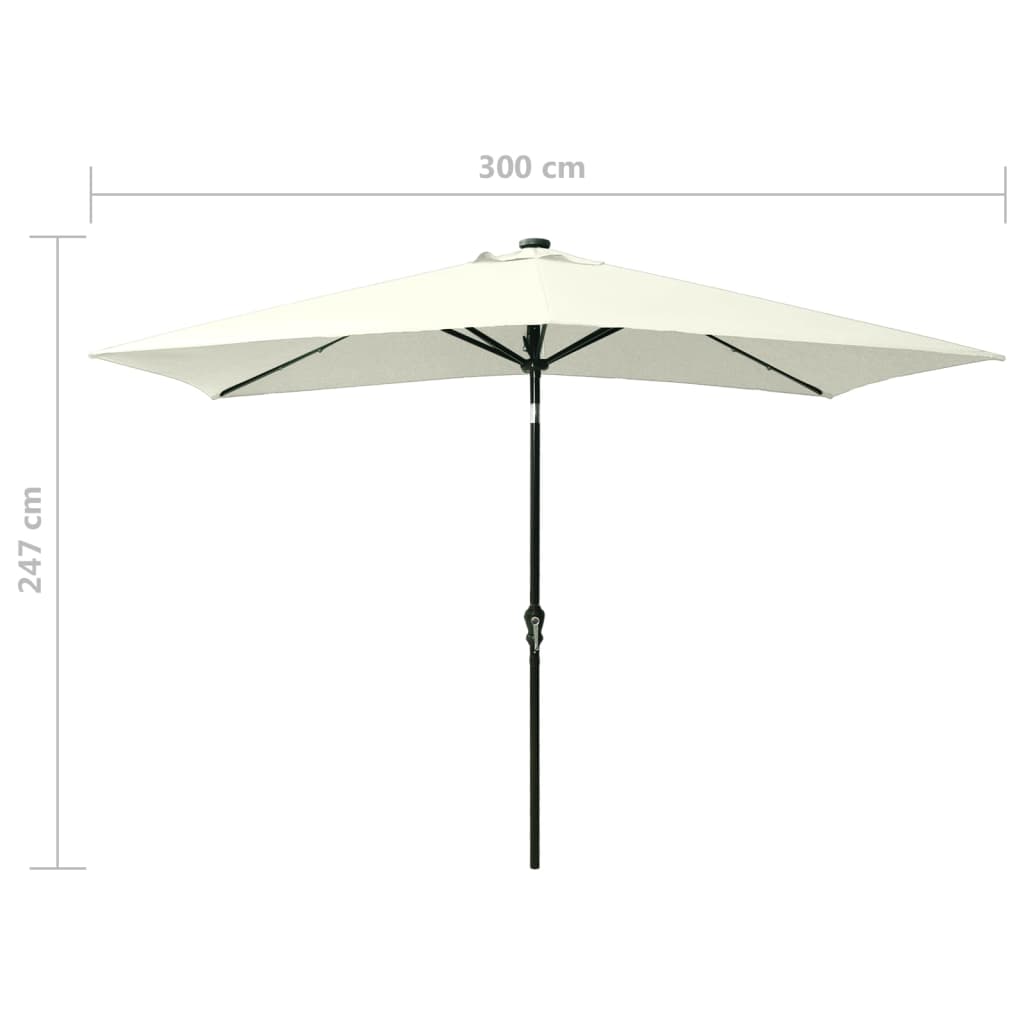 313787 vidaXL Garden Parasol with LEDs and Steel Pole Sand 2x3 m