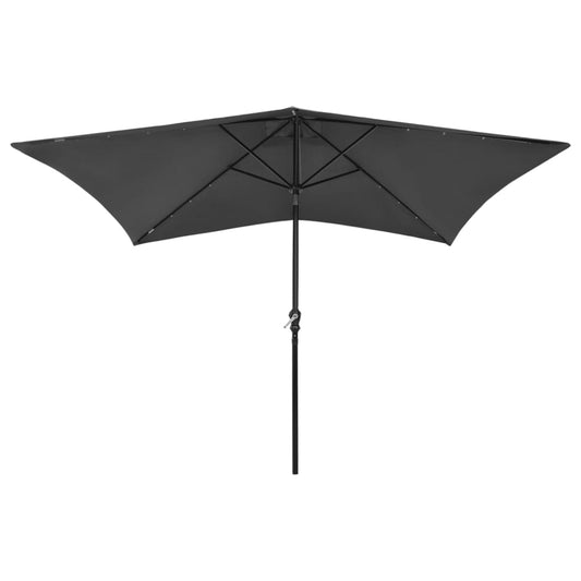 Garden Parasol with LEDs and Steel Pole Anthracite 2x3 m Garden Parasol with LEDs and Steel Pole Anthracite 2x3 m