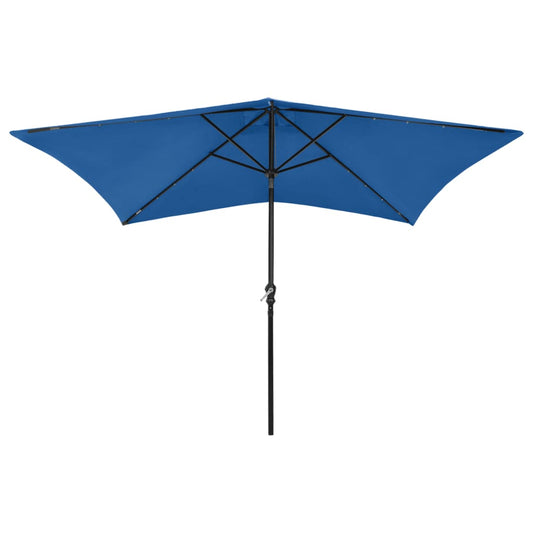 Garden Parasol with LEDs and Steel Pole Azure Blue 2x3 m Garden Parasol with LEDs and Steel Pole Azure Blue 2x3 m