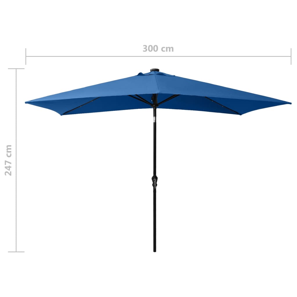 Garden Parasol with LEDs and Steel Pole Azure Blue 2x3 m