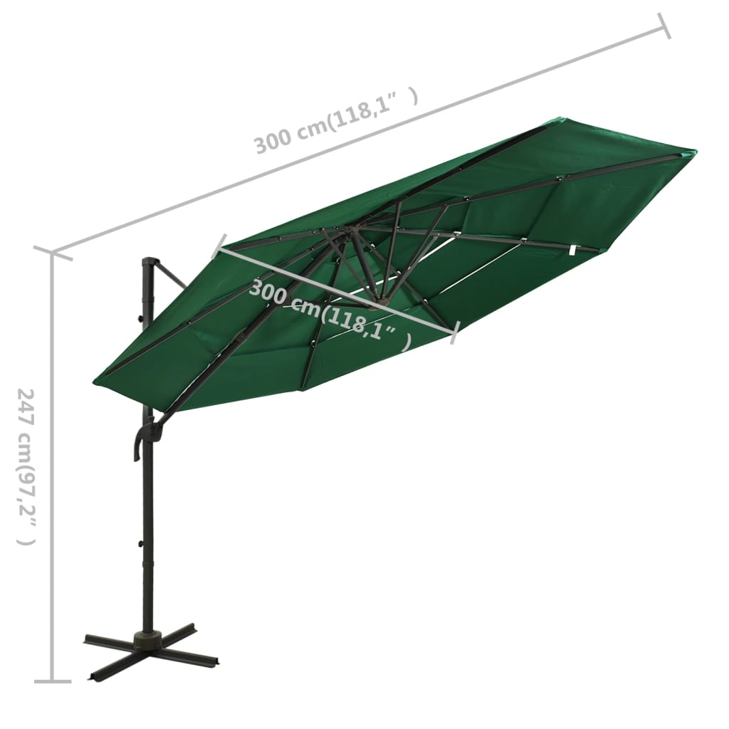 Garden Parasol | Green | Polyester | 3x3 m Large | Foldable
