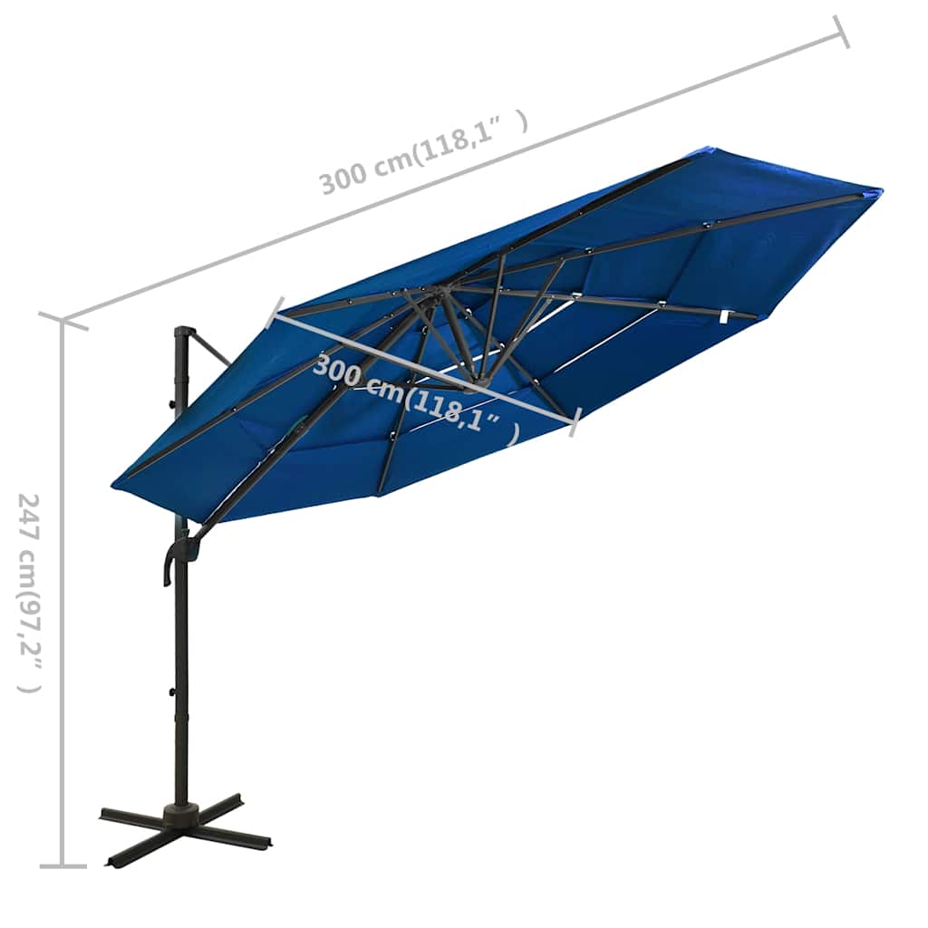 Parasol | Azure Blue | Polyester | 3x3 m | Tiltable | Garden Parasol