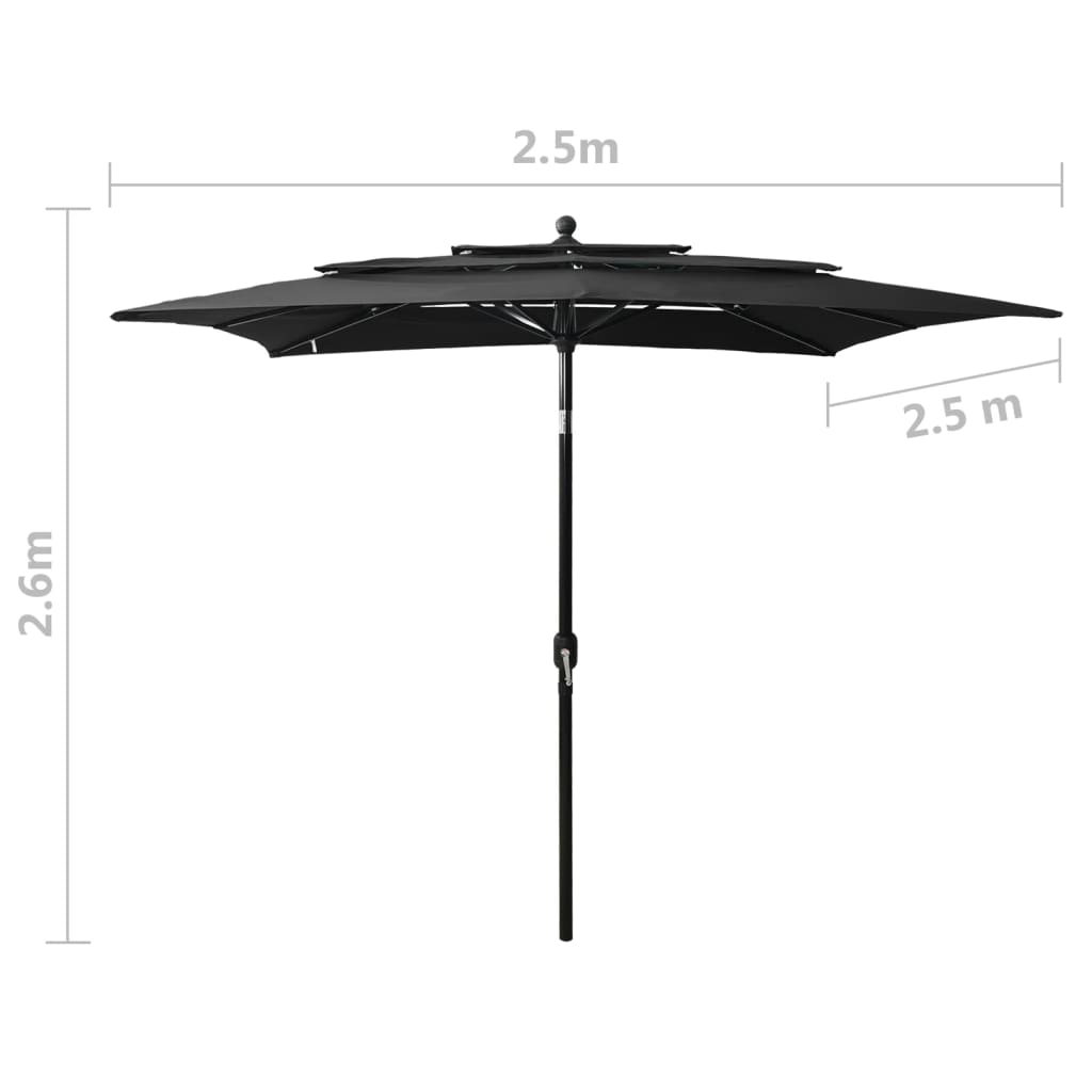 313842 vidaXL 3-Tier Garden Parasol with Aluminium Pole Black 2,5x2,5 m