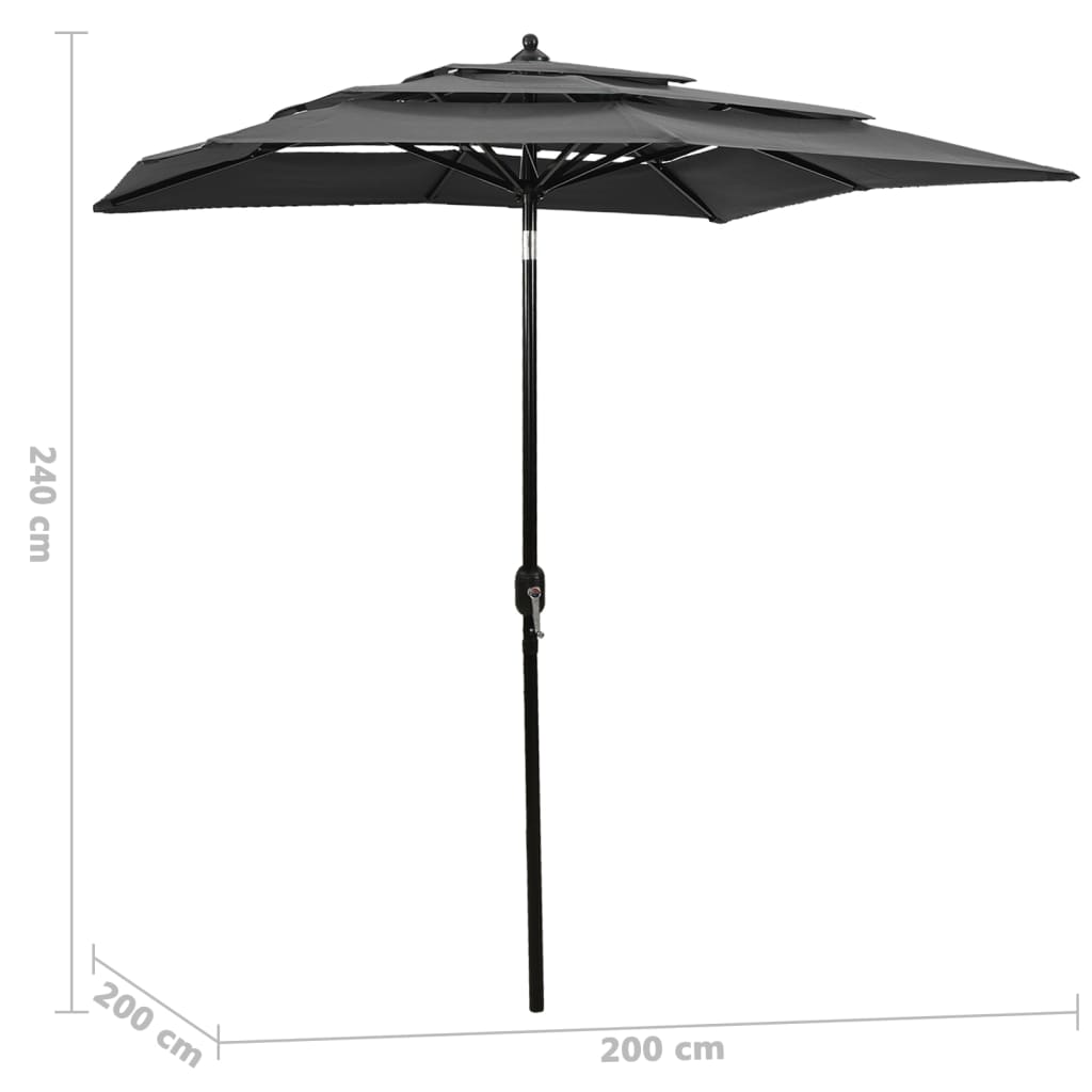 313846 vidaXL 3-Tier Garden Parasol with Aluminium Pole Anthracite 2x2 m