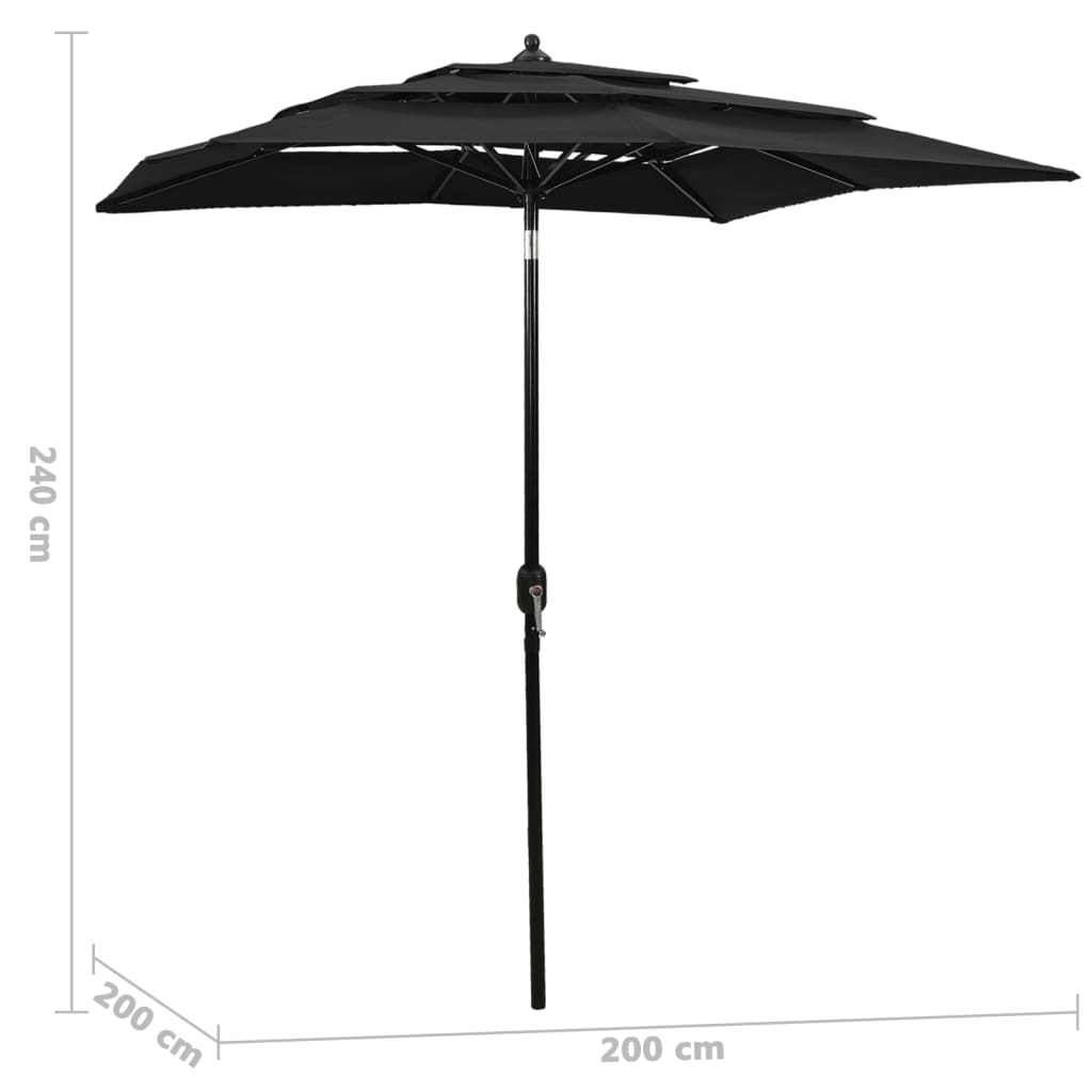 Parasol | Black | Polyester | 2x2 m | Foldable | Parasol | Square