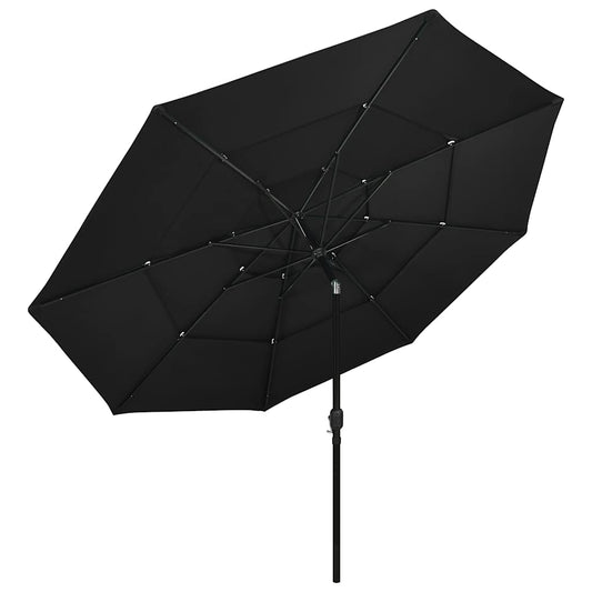 3-Tier Garden Parasol with Aluminium Pole Black 3.5 m 3-Tier Garden Parasol with Aluminium Pole Black 3.5 m