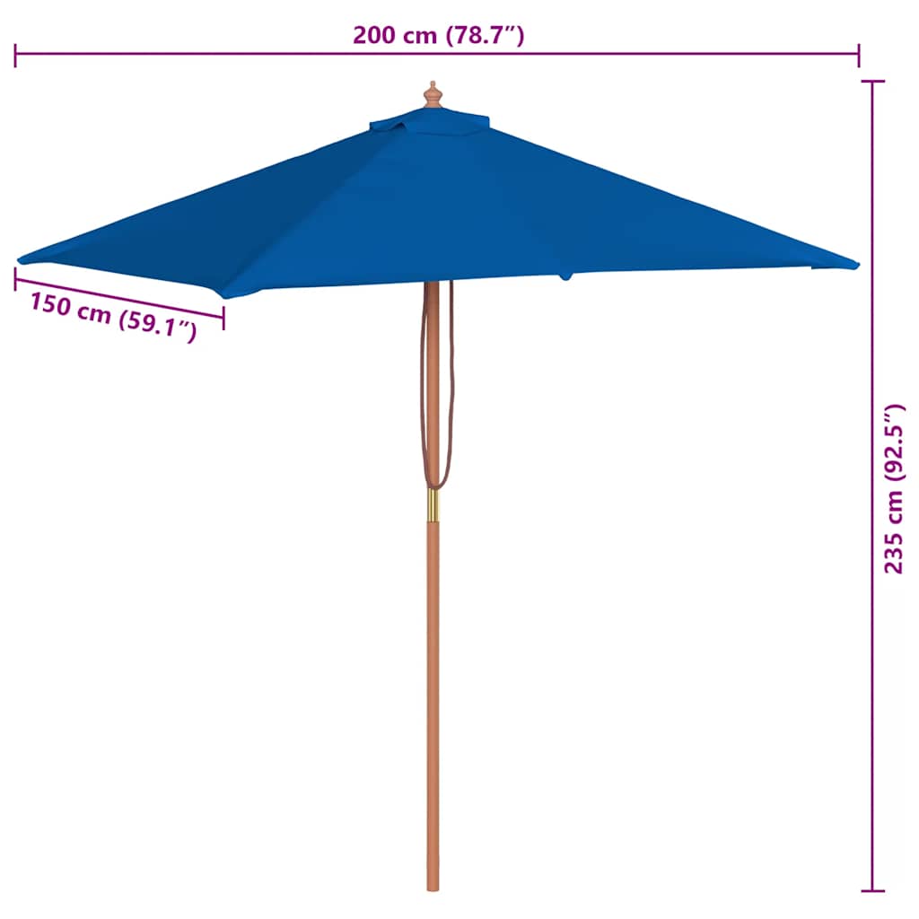 Garden Parasol with Wooden Pole Blue 150x200 cm