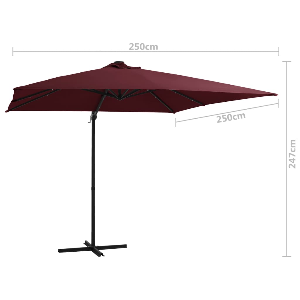 Cantilever Garden Parasol with LED lights Bordeaux Red 250x250 cm