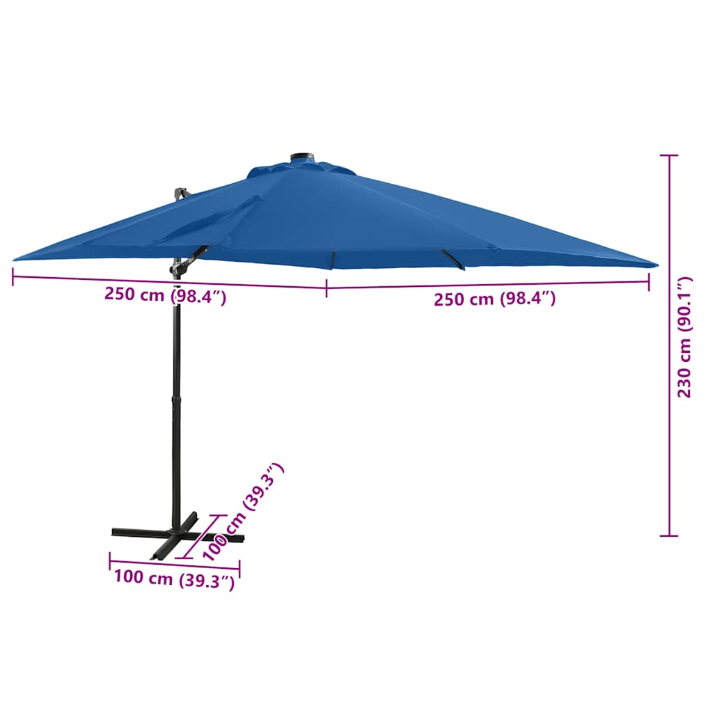 Cantilever Garden Parasol with Pole and LED Azure Blue 250 cm