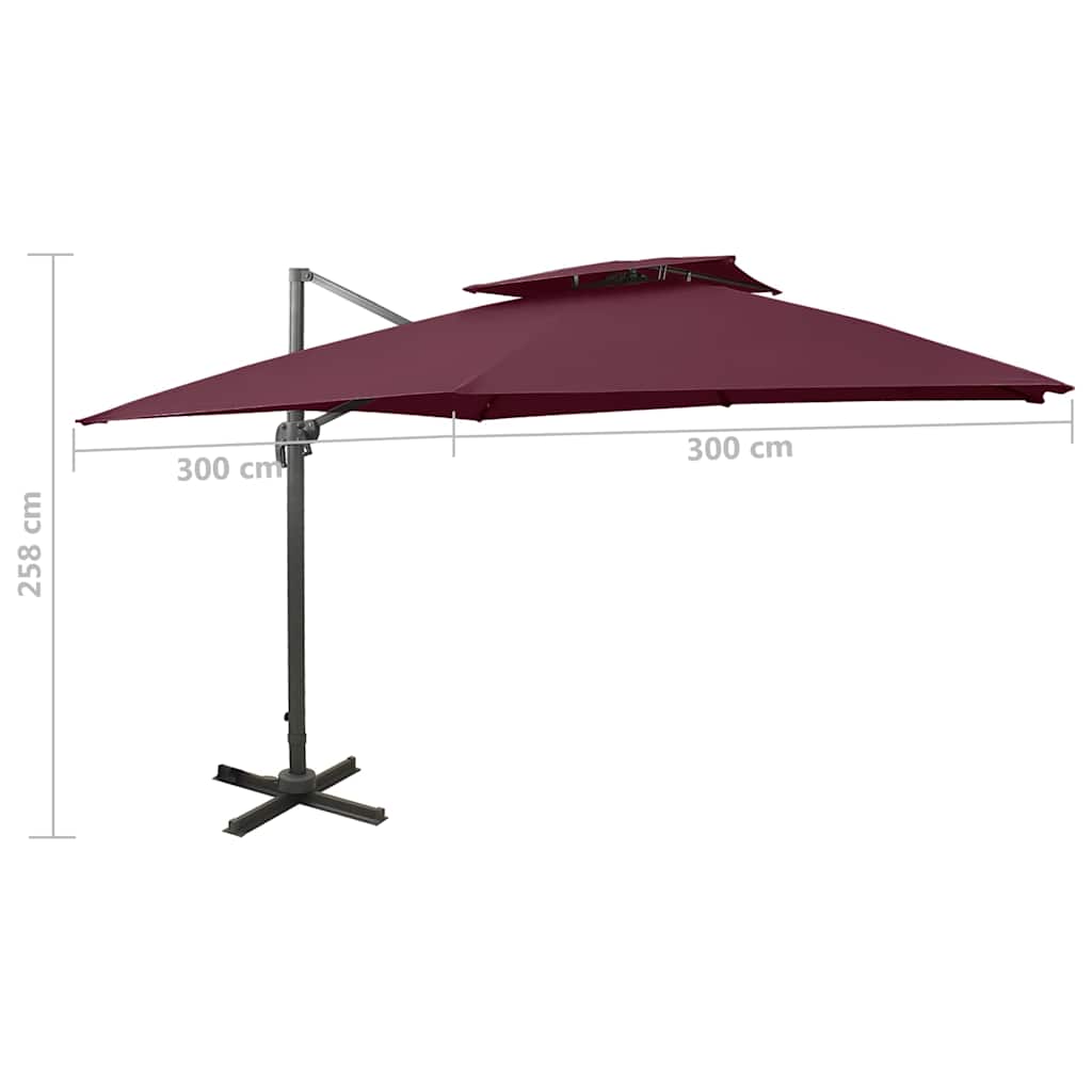 312380 vidaXL Cantilever Garden Parasol with Double Top 300x300 cm Bordeaux Red