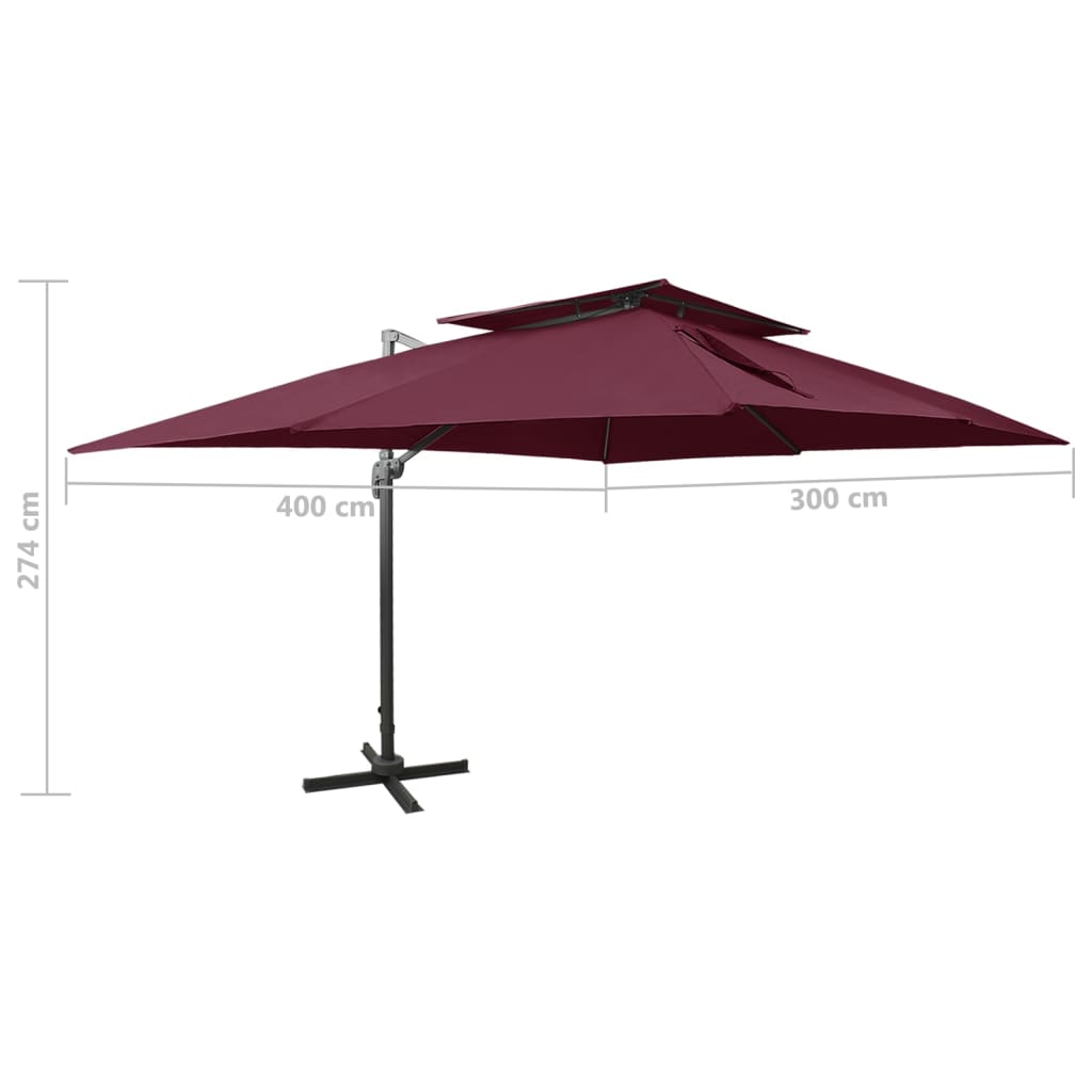 Cantilever Garden Parasol with Double Top Bordeaux Red 400x300 cm