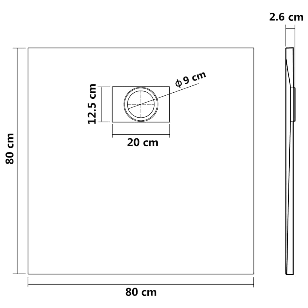 148930 vidaXL Shower Base Tray SMC Grey 80x80 cm