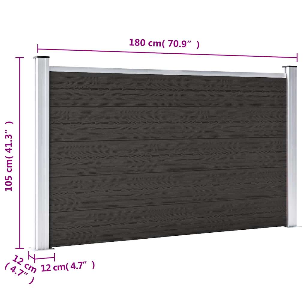 148975 vidaXL Fence Panel WPC 180x105 cm Black