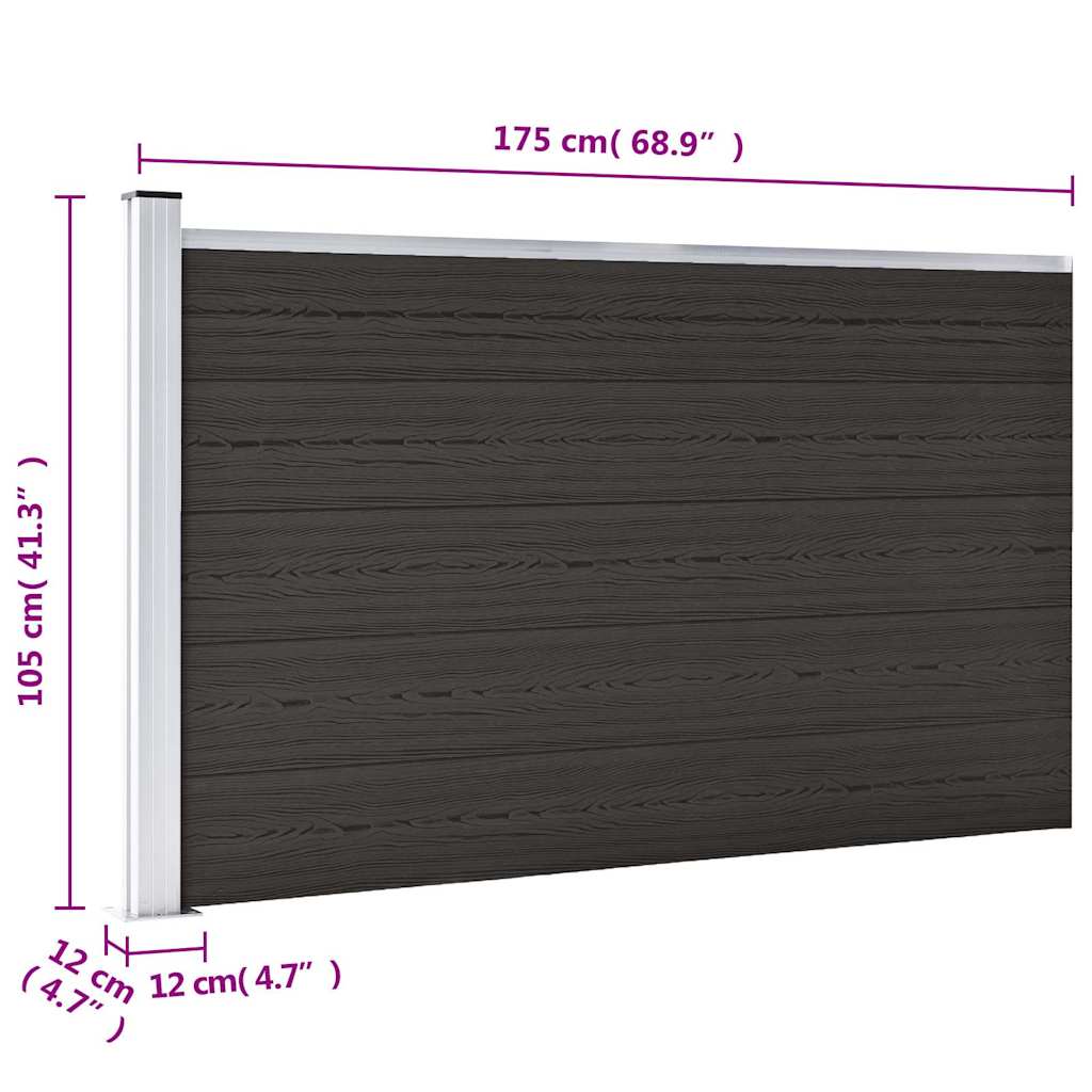 148976 vidaXL Fence Panel WPC 175x105 cm Black