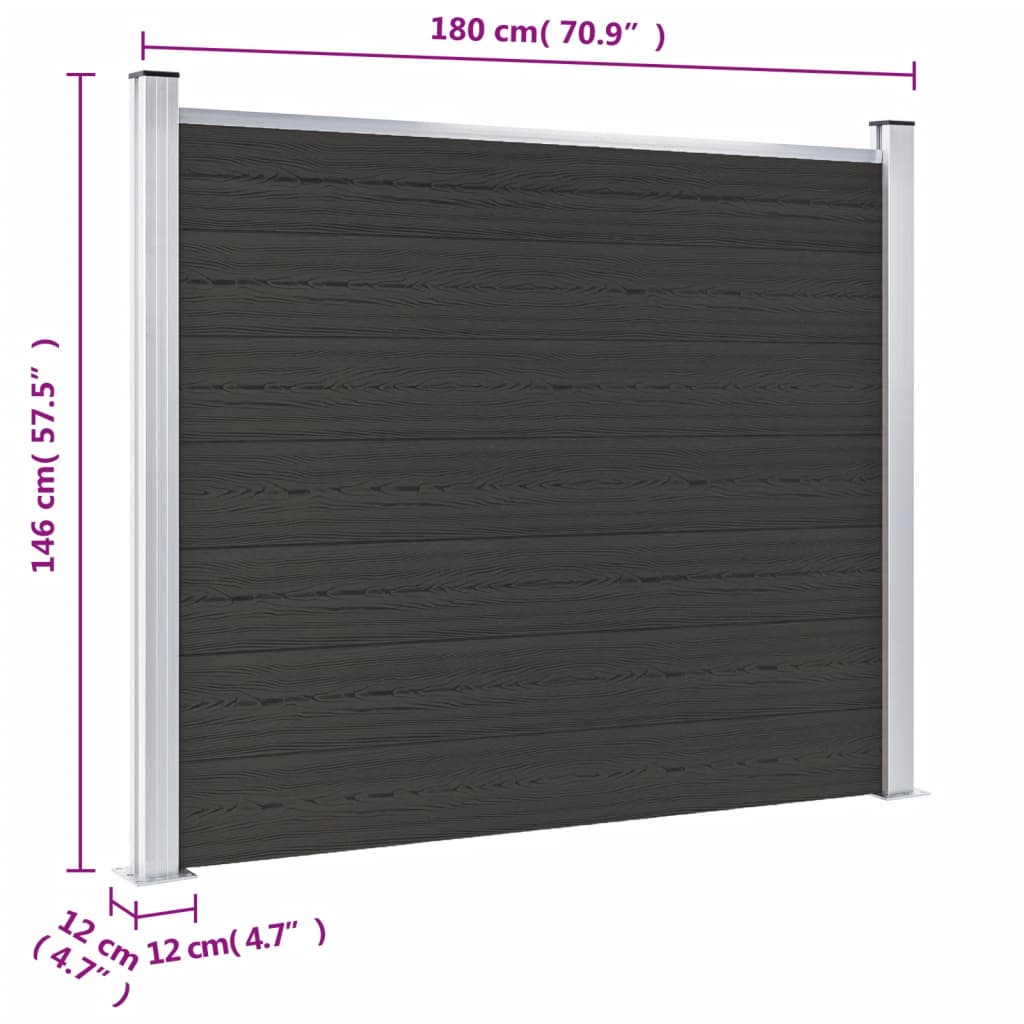 148984 vidaXL Fence Panel WPC 180x146 cm Black