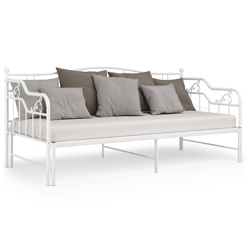Pull-out Sofa Bed Frame without Mattress White Metal 90x200 cm
