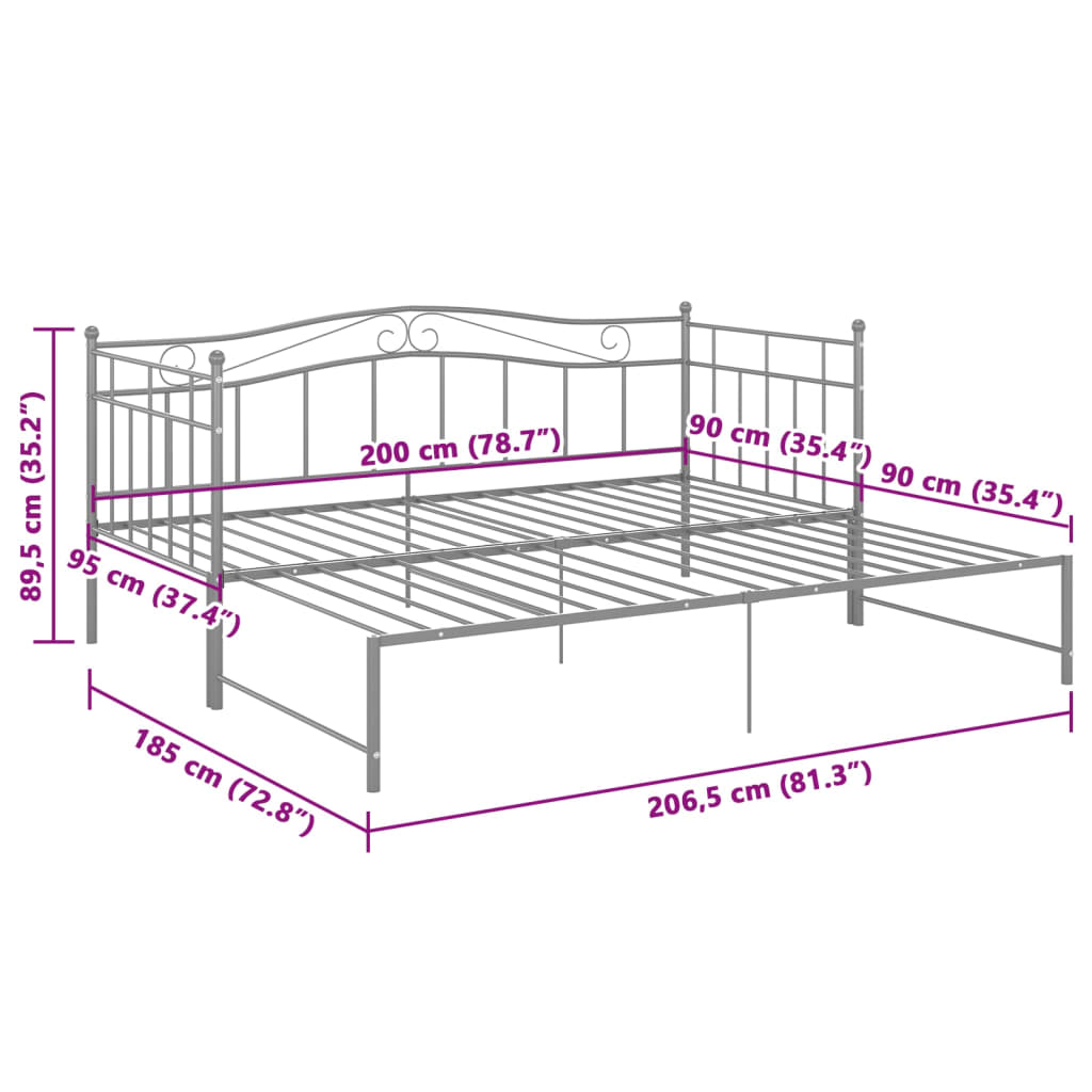 Sofa Bed Frame | Grey | Powder-coated metal | 206.5 x 185 x 89.5 cm