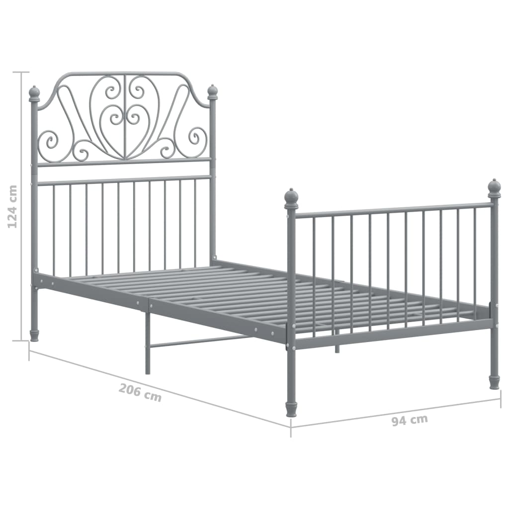 Bed Frame without Mattress Grey Metal 90x200 cm