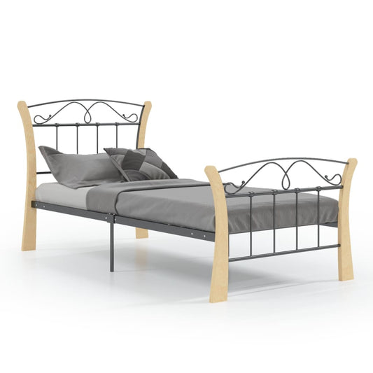 Bed Frame | Black and natural | Powder-coated metal, solid oak wood Bed Frame | Black and natural | Powder-coated metal, solid oak wood