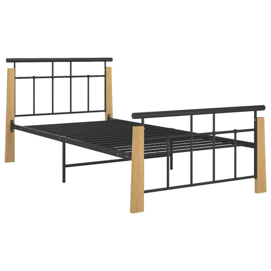 Bed Frame | Black and Light Oak | Powder-coated metal, solid oak wood Bed Frame | Black and Light Oak | Powder-coated metal, solid oak wood