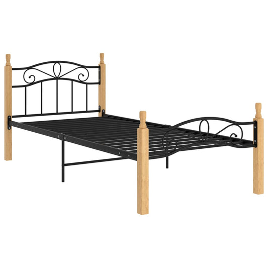 Bed Frame without Mattress Black Metal&Solid Oak Wood 90x200 cm Bed Frame without Mattress Black Metal&Solid Oak Wood 90x200 cm