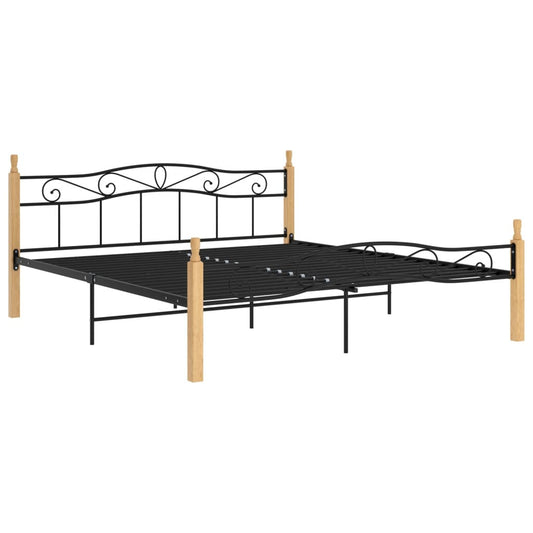 Bed Frame without Mattress Black Metal&Solid Oak Wood 200x200 cm Bed Frame without Mattress Black Metal&Solid Oak Wood 200x200 cm