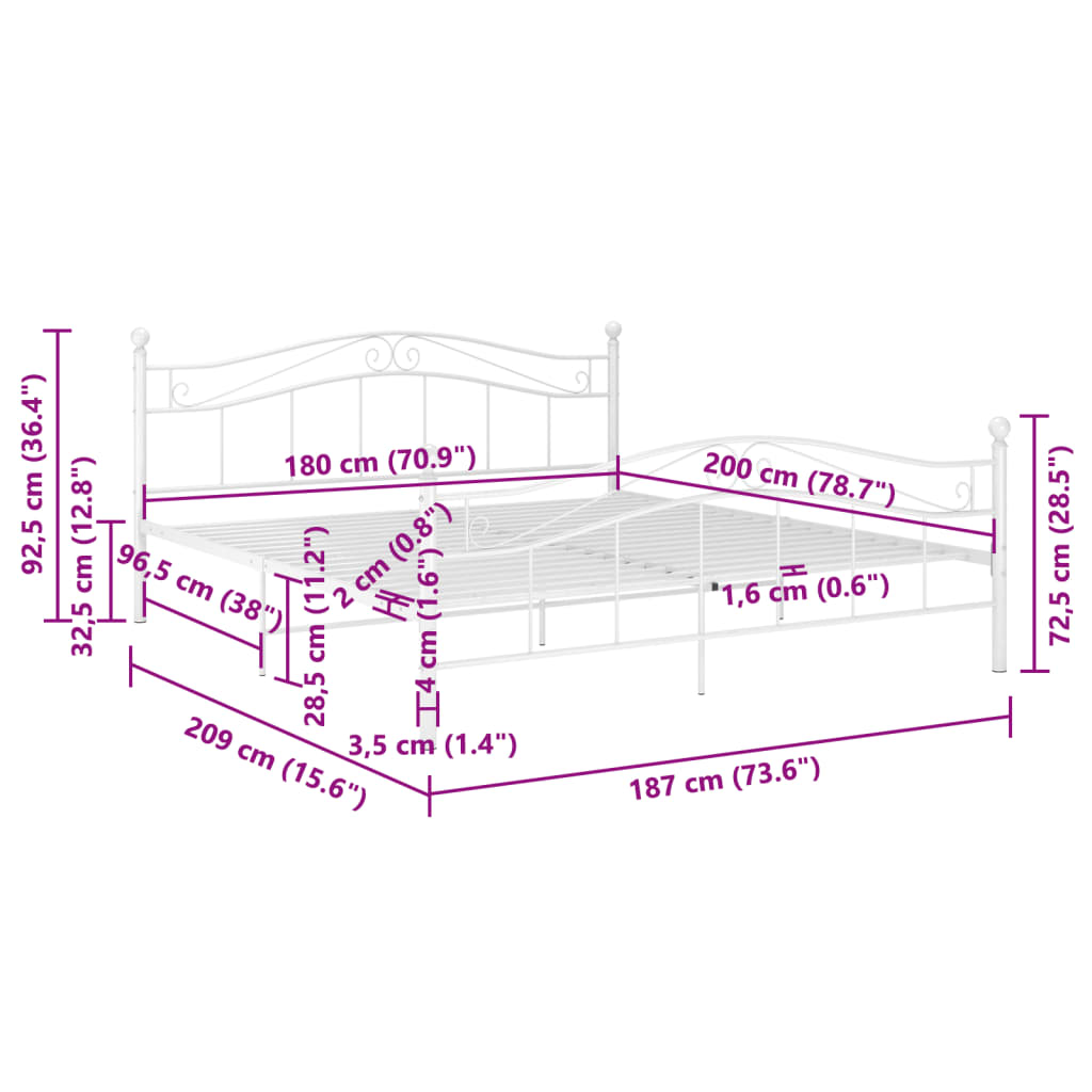 Bed Frame | White | Powder-coated metal | Super King | Durable