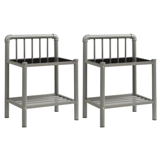 Bedside Cabinets 2 pcs Grey and Black Metal and Glass Bedside Cabinets 2 pcs Grey and Black Metal and Glass